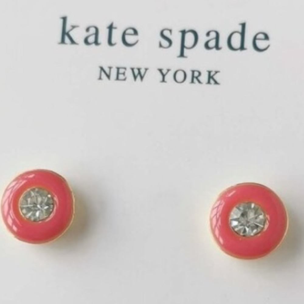 NEW Kate Spade Red Pink candy CZ Gold Stud Earrings NWT with dust bag - Picture 2 of 6
